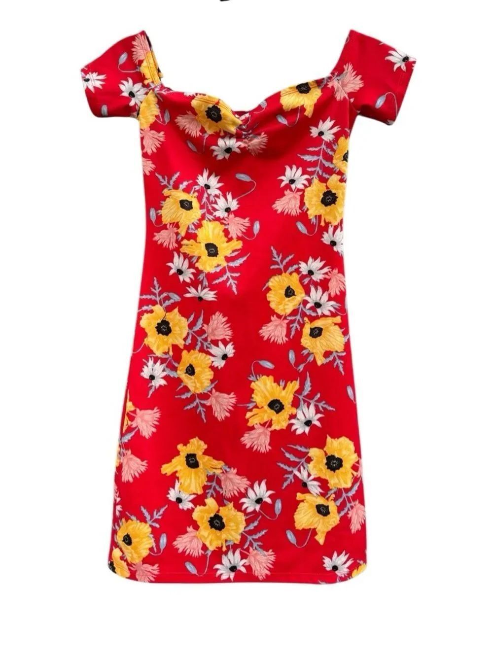 Divided by H&M Women's Red Off-the-shoulder Tropical Floral Mini Dress Size 6